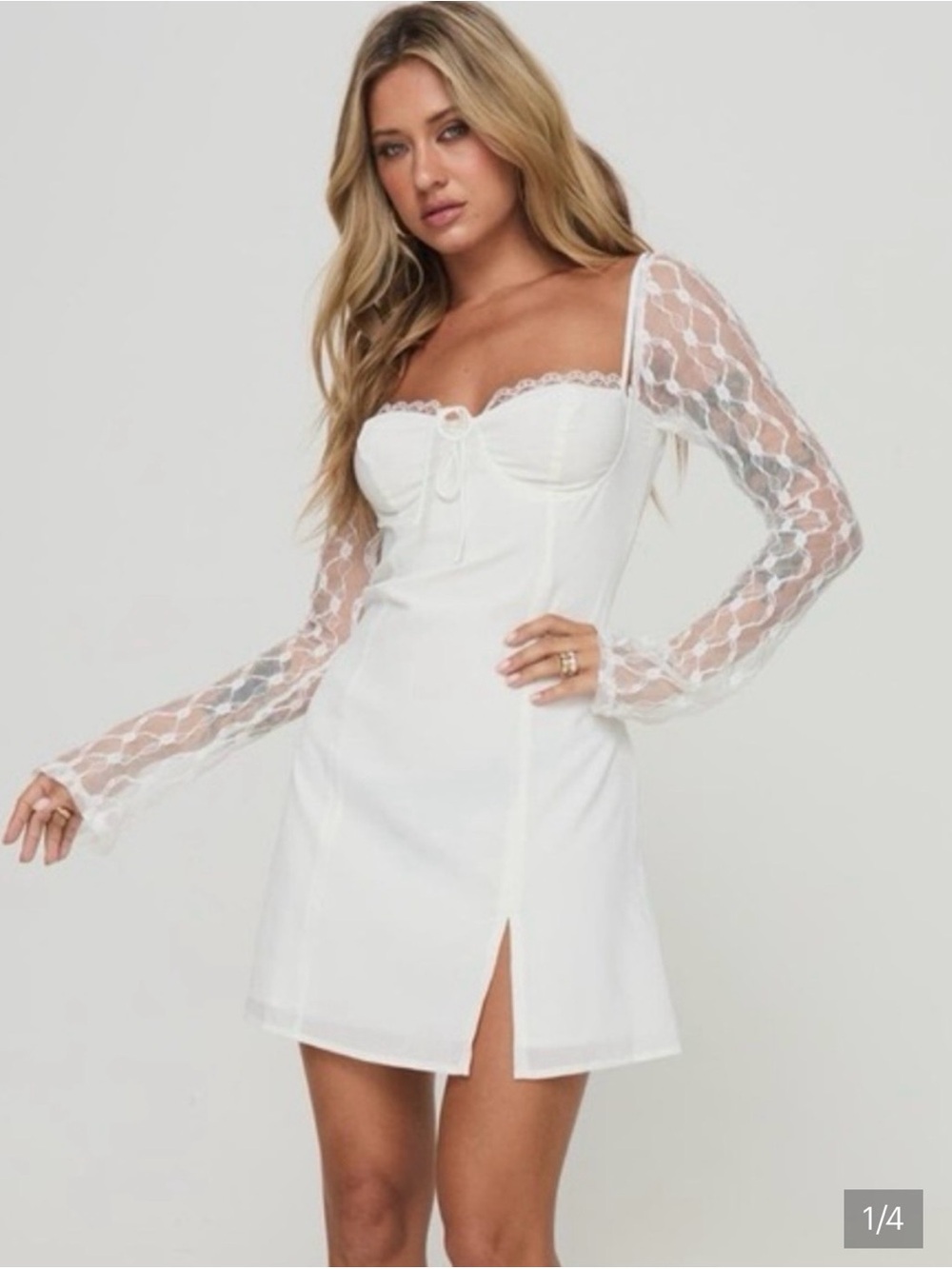 Princess Polly White Lace-Sleeve Mini Dress